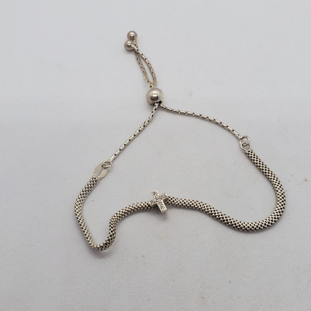 Sterling Silver Adjustable Bracelet with Cross Charm